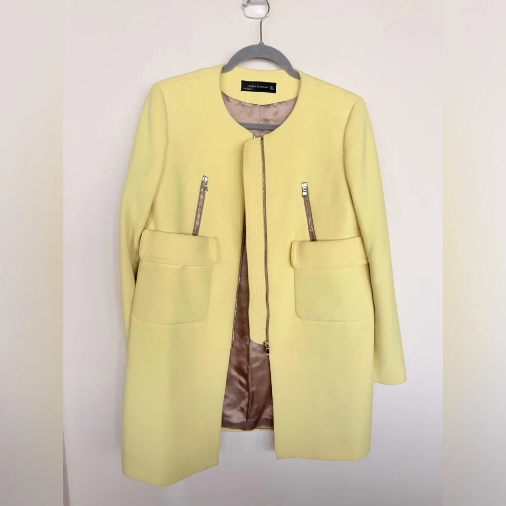 Zara Bright Yellow Coat with Pocket Details - Picture 3 of 8
